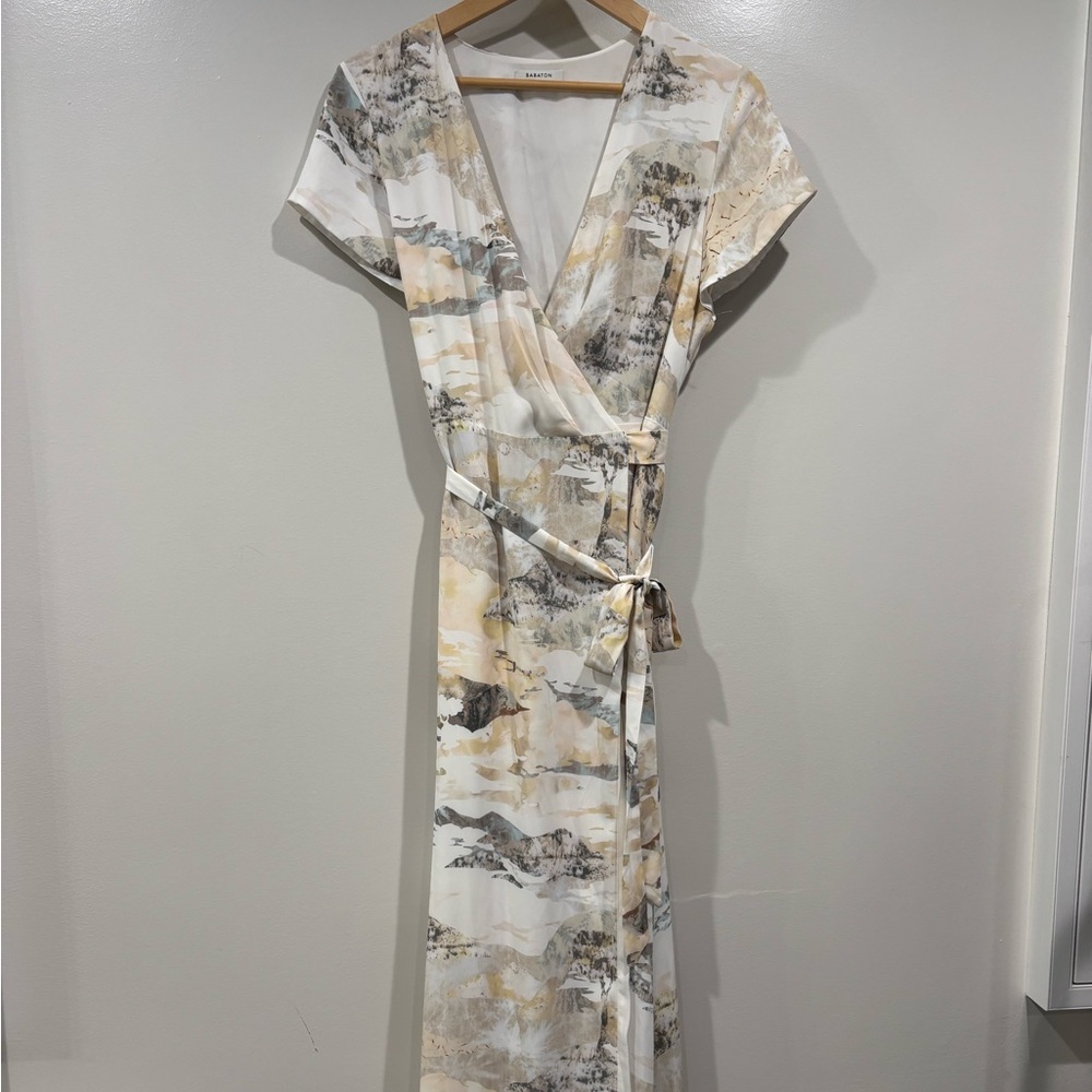 Aritzia Babaton Slit Wrap Dress in Espace/Neutral Sand Size L - Picture 8 of 13